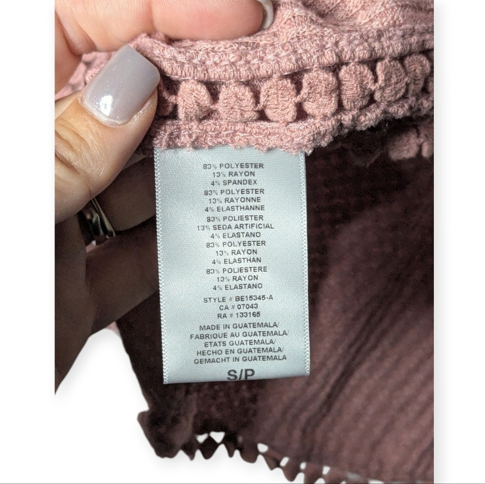 Anthropologie Eri + Ali Top Small Pink Waffle Knit Thermal Crochet Trim Boho - Picture 9 of 12